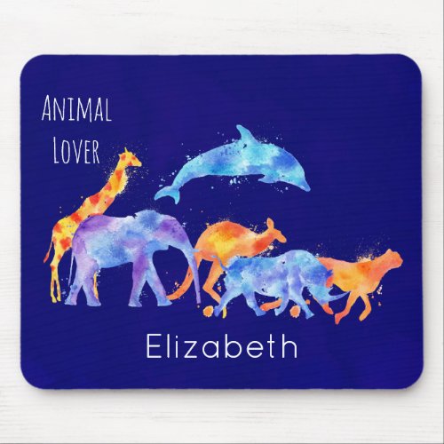 Wild Animal Herd Colorful Watercolor Mouse Pad