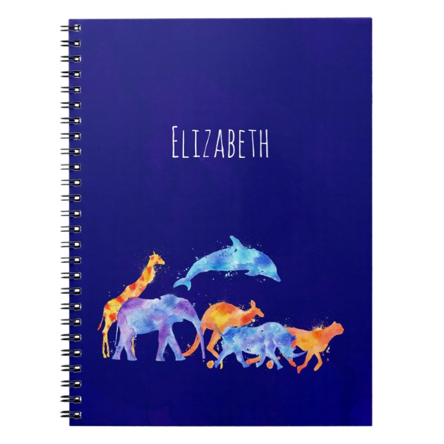 Wild Animal Herd Colorful Watercolor Notebook (Front)