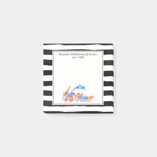 Wild Animal Herd Colorful Watercolor Post-it Notes (Front)