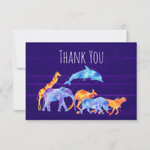 Wild Animal Herd on Purple Abstract Thank You