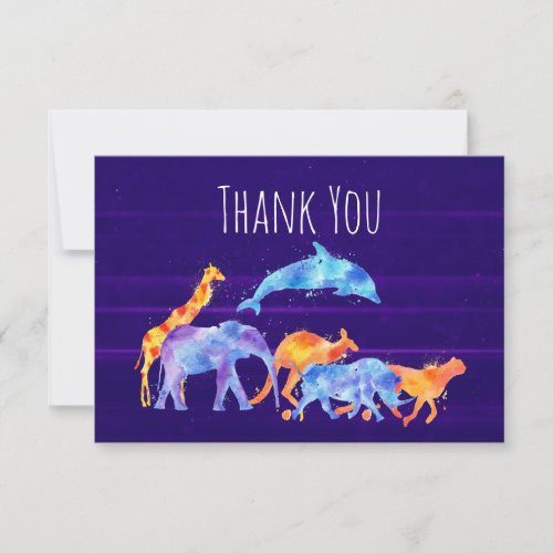 Wild Animal Herd on Purple Abstract  Thank You