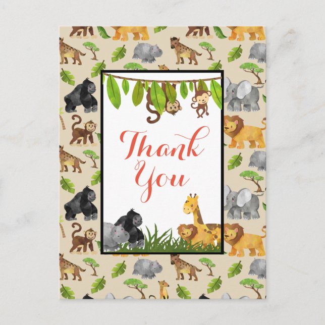 Wild Animal Jungle Pattern Party Thank You Postcard (Front)