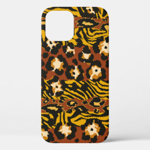 Wild animal leopard and tiger skins patchwork abst iPhone 12 case