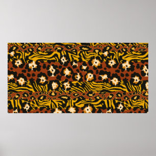 Wild animal leopard and tiger skins patchwork abst poster