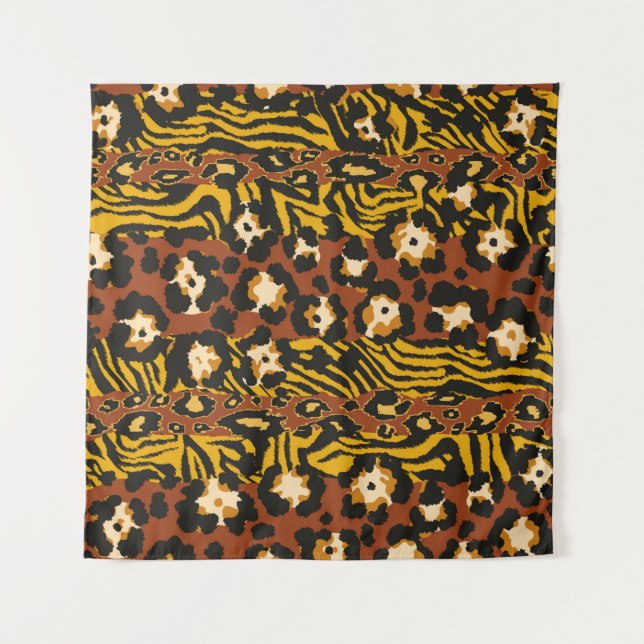 Wild animal leopard and tiger skins patchwork abst tapestry (Front)