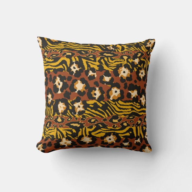 Wild animal leopard and tiger skins patchwork abst throw pillow (Front)