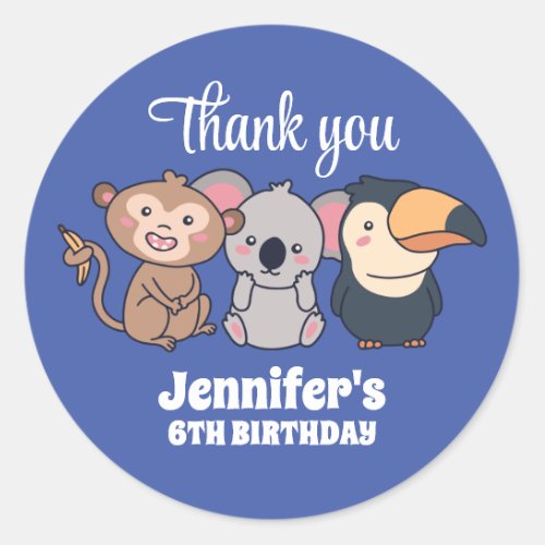 Wild Animal Monkey Koala Bird Birthday Party Classic Round Sticker