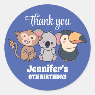 Wild Animal Monkey Koala Bird Birthday Party Classic Round Sticker