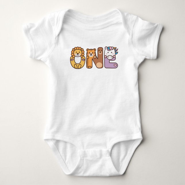 Wild Animal One 1st Birthday Baby T-Shirt Baby Bodysuit (Front)