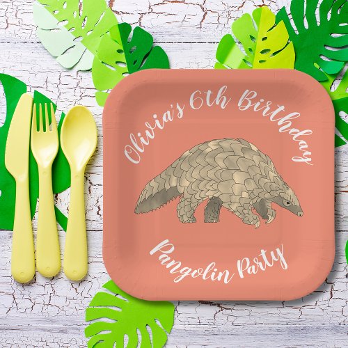 Wild Animal Pangolin 6th Birthday Party add Name Paper Plates