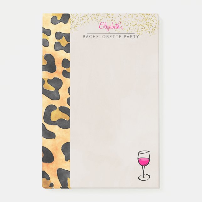 Wild Animal Print and Wine Bachelorette Party Post-it Notes (Front)