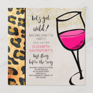 Wild Animal Print and Wine Glass Bachelorette Invitation
