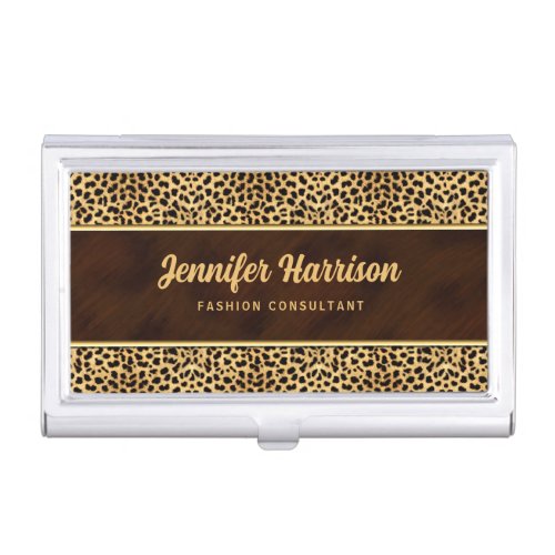 Wild Animal Print Cheetah with Name Case For Business Cards