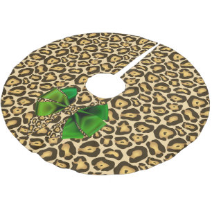 Wild Animal Print Jaguar with Green Bow Brushed Polyester Tree Skirt