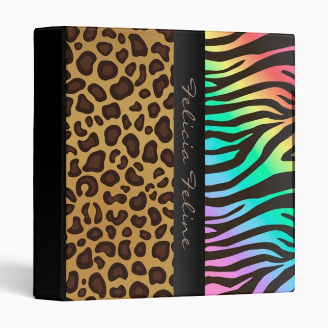 Wild Animal Print Leopard Zebra Personalized Glam 3 Ring Binder (Front/Spine)