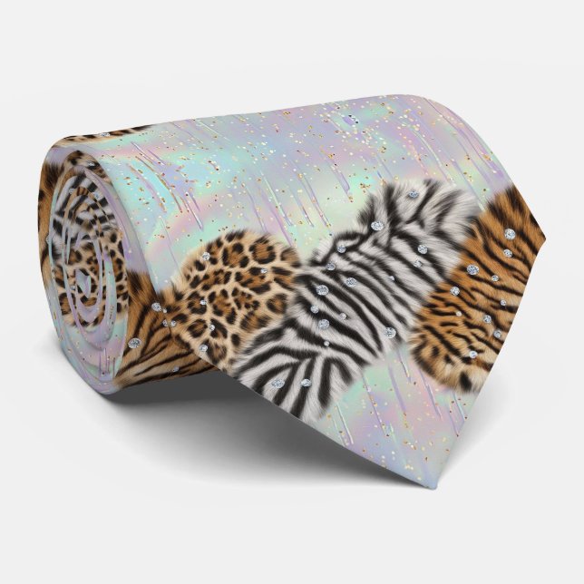 Wild Animal Print Opal Spotted Neck Tie (Rolled)