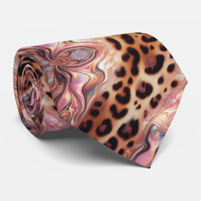 Wild Animal Print Pink Opal Spotted Neck Tie (Rolled)