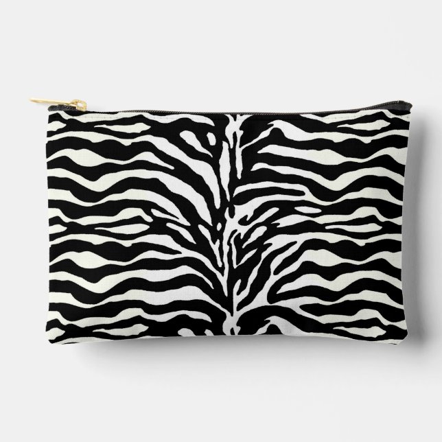 Wild Animal Print, Zebra in Black and White Accessory Pouch (Front)