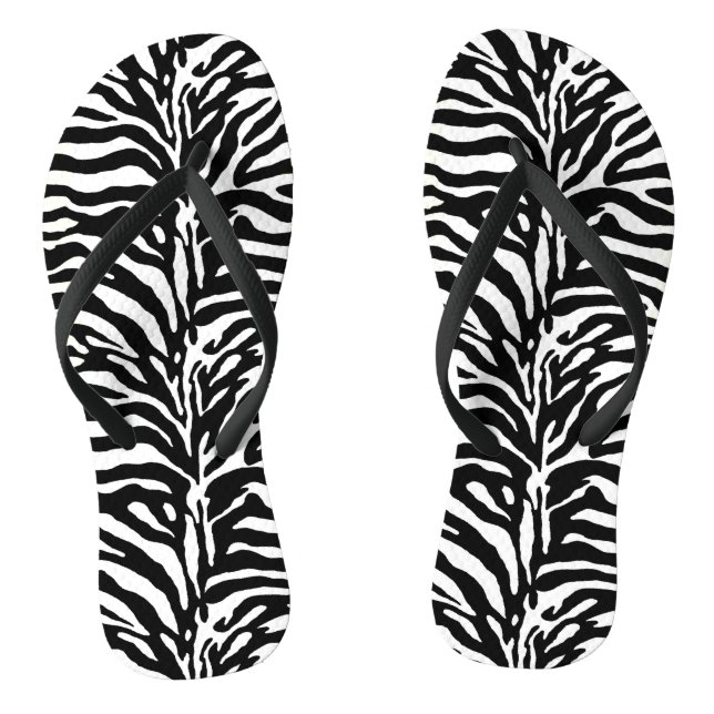 Wild Animal Print, Zebra in Black and White Flip Flops (Footbed)