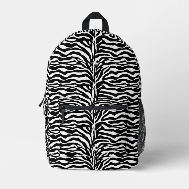 Wild Animal Print, Zebra in Black and White Printed Backpack (Front)