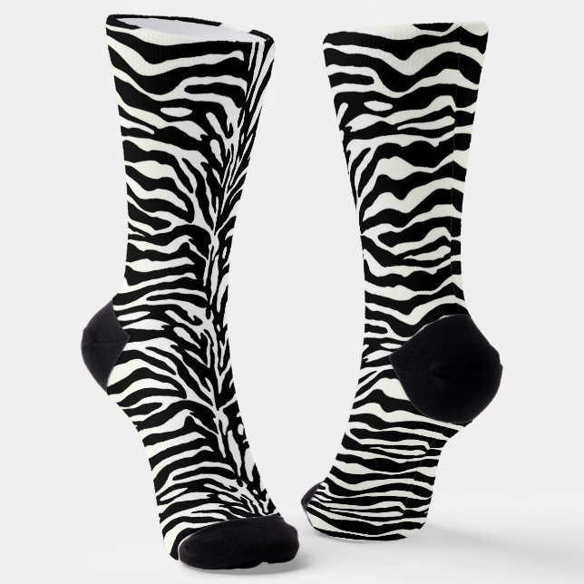 Wild Animal Print, Zebra in Black and White Socks (Angled)