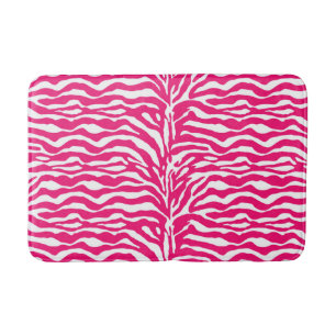 Wild Animal Print, Zebra in Fuchsia Pink and White Bath Mat