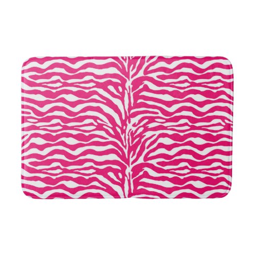 Wild Animal Print Zebra in Fuchsia Pink and White Bath Mat