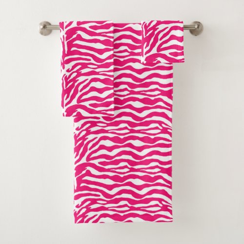 Wild Animal Print Zebra in Fuchsia Pink and White Bath Towel Set