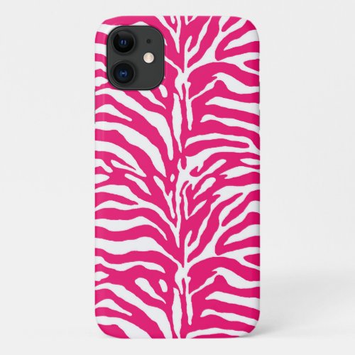 Wild Animal Print Zebra in Fuchsia Pink and White iPhone 11 Case