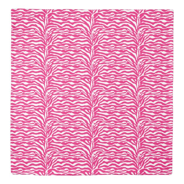 Wild Animal Print, Zebra in Fuchsia Pink and White Duvet Cover (Front)