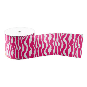 Wild Animal Print, Zebra in Fuchsia Pink and White Grosgrain Ribbon