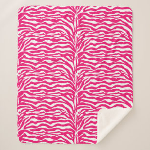 Wild Animal Print, Zebra in Fuchsia Pink and White Sherpa Blanket