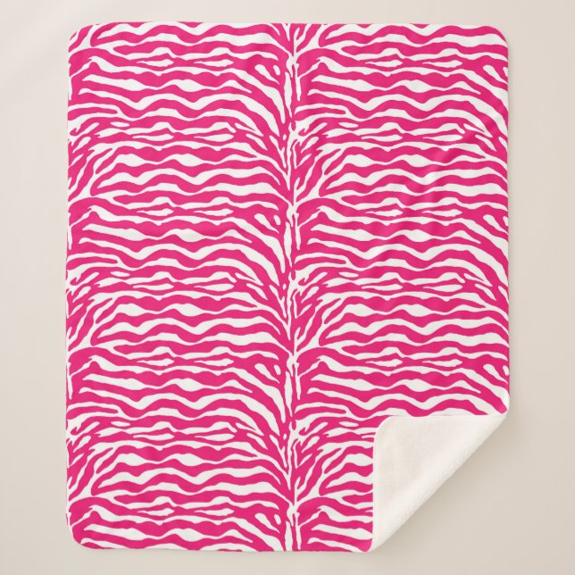 Wild Animal Print, Zebra in Fuchsia Pink and White Sherpa Blanket (Front)
