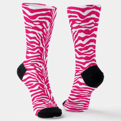 Wild Animal Print Zebra in Fuchsia Pink and White Socks