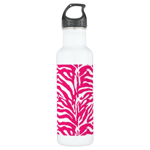 Wild Animal Print Zebra in Fuchsia Pink and White Stainless Steel Water Bottle