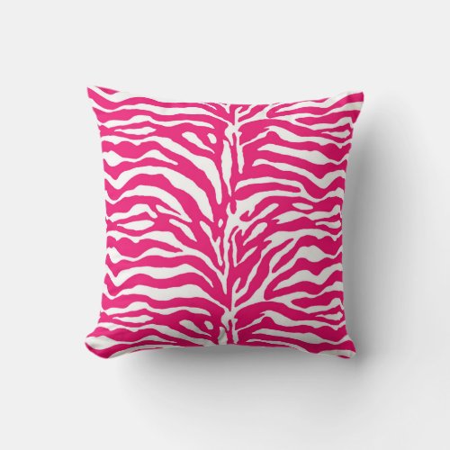 Wild Animal Print Zebra in Fuchsia Pink and White Throw Pillow