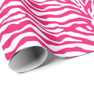 Wild Animal Print, Zebra in Fuchsia Pink and White Wrapping Paper