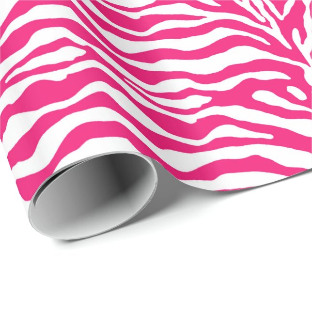 Wild Animal Print, Zebra in Fuchsia Pink and White Wrapping Paper (Roll Corner)
