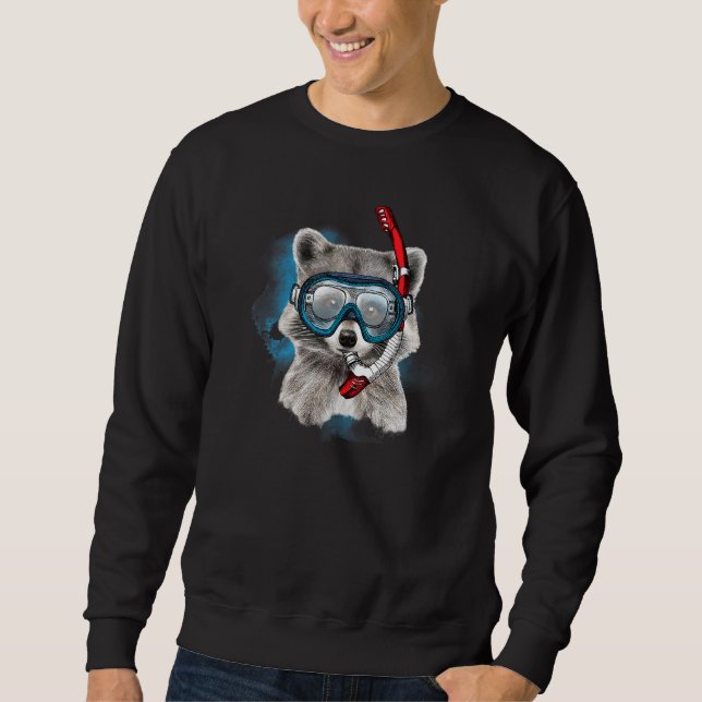 Wild Animal Raccoon Scuba Diving Mask And With Tub Sweatshirt (Front)
