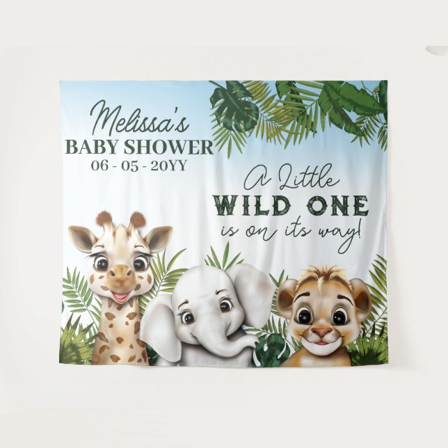Wild Animal Safari Baby Shower Backdrop (Front (Horizontal))