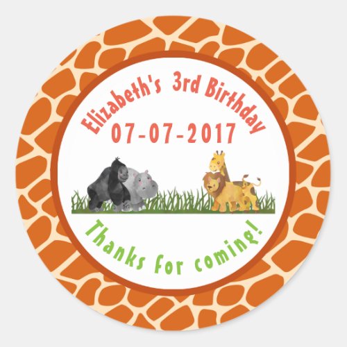Wild Animal Safari Jungle Birthday Thanks Classic Round Sticker