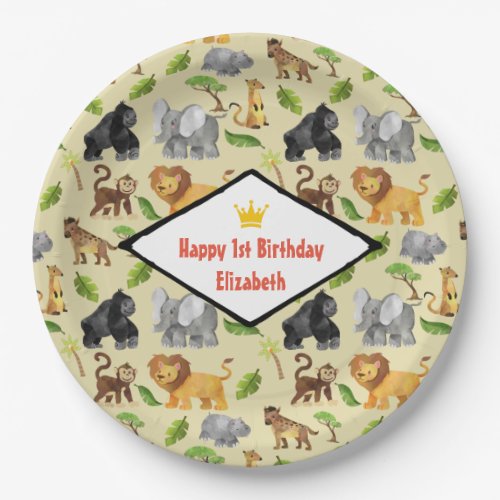 Wild Animal Safari Jungle Pattern Birthday Paper Plates