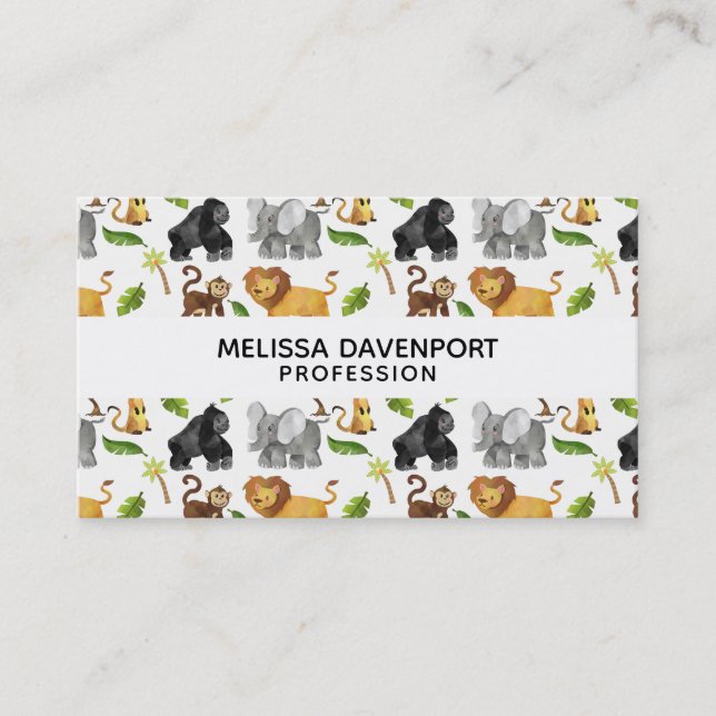 Wild Animal Safari Jungle Pattern Business Card (Front)