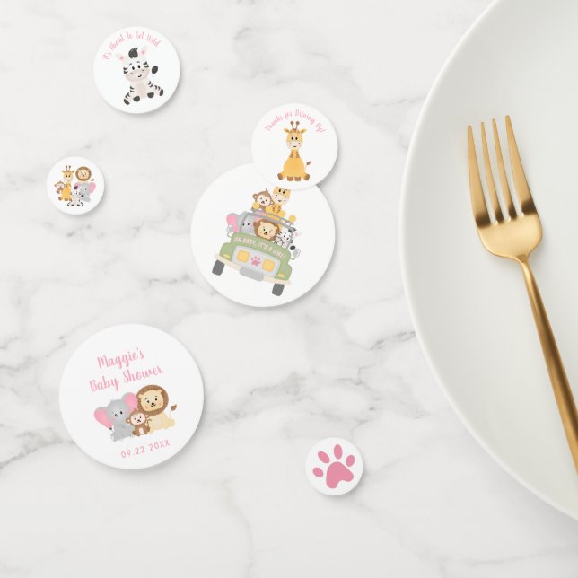 Wild Animal Safari Pink Baby Girl Shower Confetti (Group)