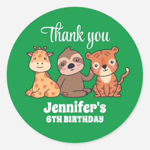 Wild Animal Sloth Tiger Giraffe Kid Birthday Party Classic Round Sticker