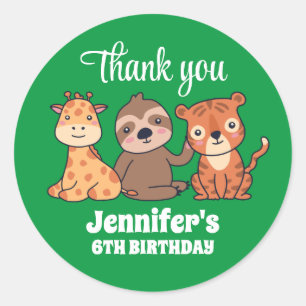 Wild Animal Sloth Tiger Giraffe Kid Birthday Party Classic Round Sticker