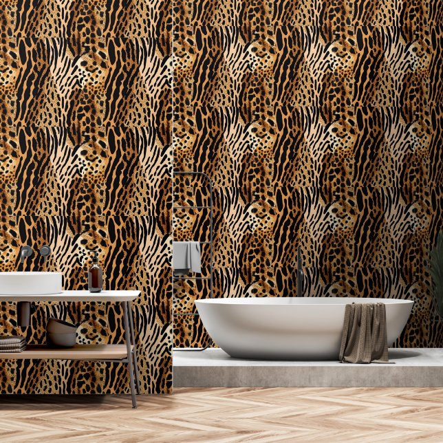 Wild Animal Spotted Asymmetric Print Design 1 Wallpaper (Bathroom)