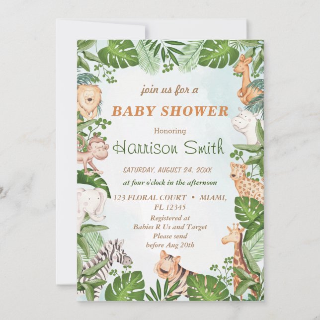 wild Animal With Jungle Tree Invitation (Front)