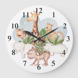 wild Animal With Jungle Tree Large Clock