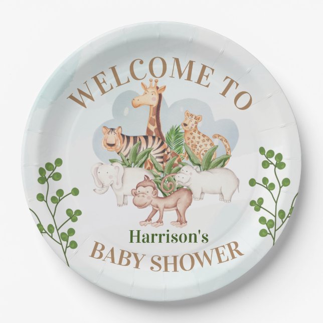 wild Animal With Jungle Tree Paper Plates (Front)